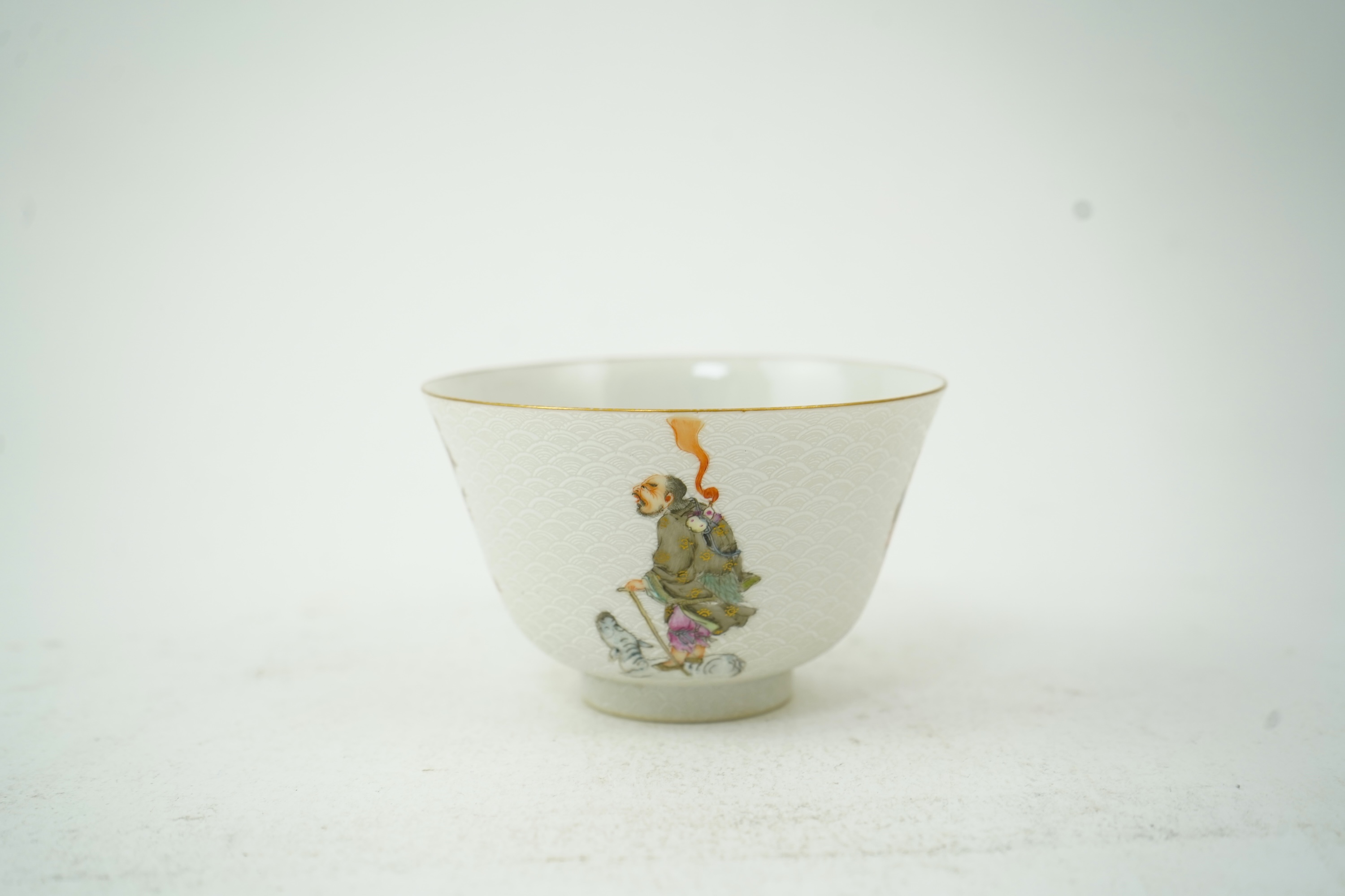 A Chinese enamelled porcelain ’Immortals’ cup, Yongzheng mark but later